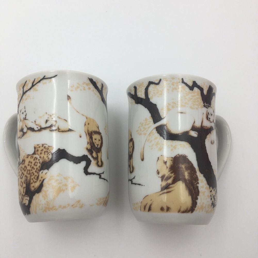 Set Of 2 RANIER Toscany coffee cup lion lioness. Fine China From Japan. Jungle
